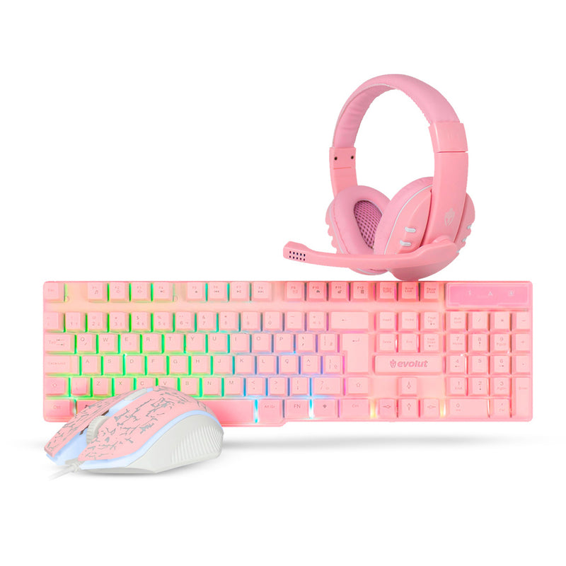 Kit Starter Gamer Combo EG-53 Rosa Evolut RGB Rainbow