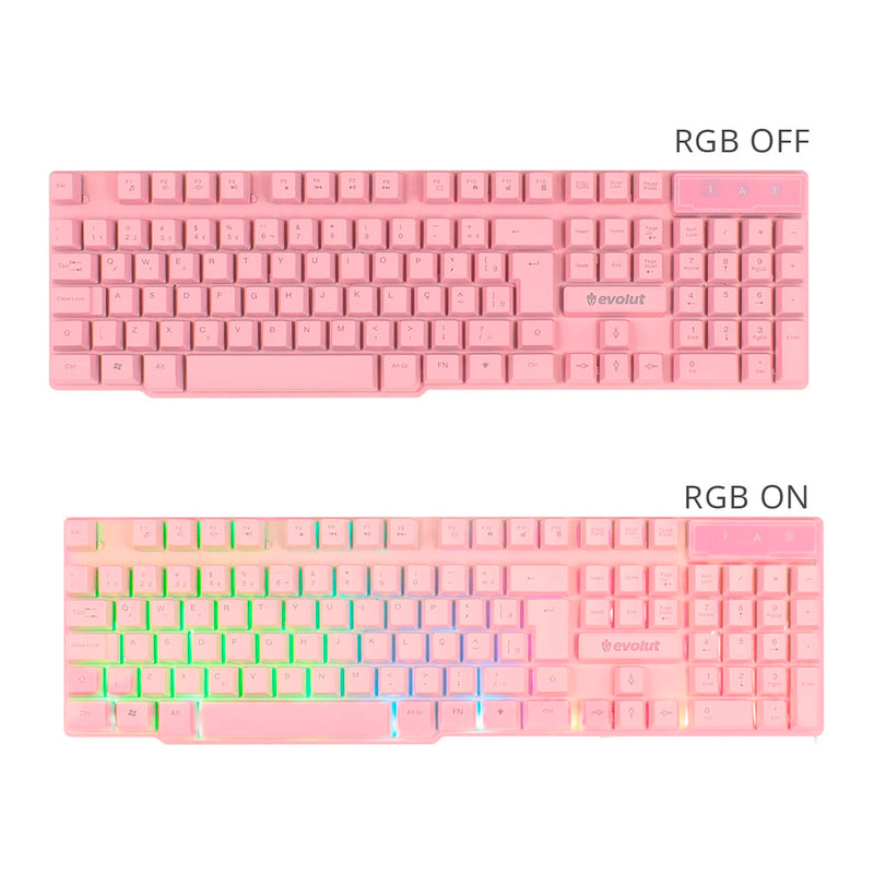 Kit Starter Gamer Combo EG-53 Rosa Evolut RGB Rainbow