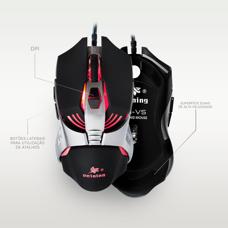 Mouse Gamer E-Sport Peining PEI V5 RGB com fio 7 botões