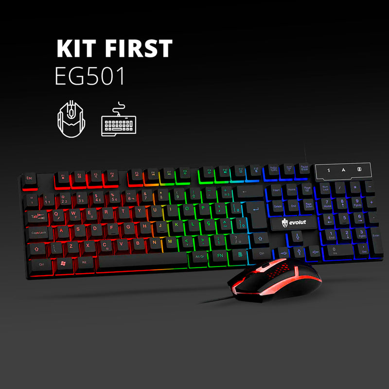 Kit Gamer Combo First EG501 Evolut Mouse Teclado