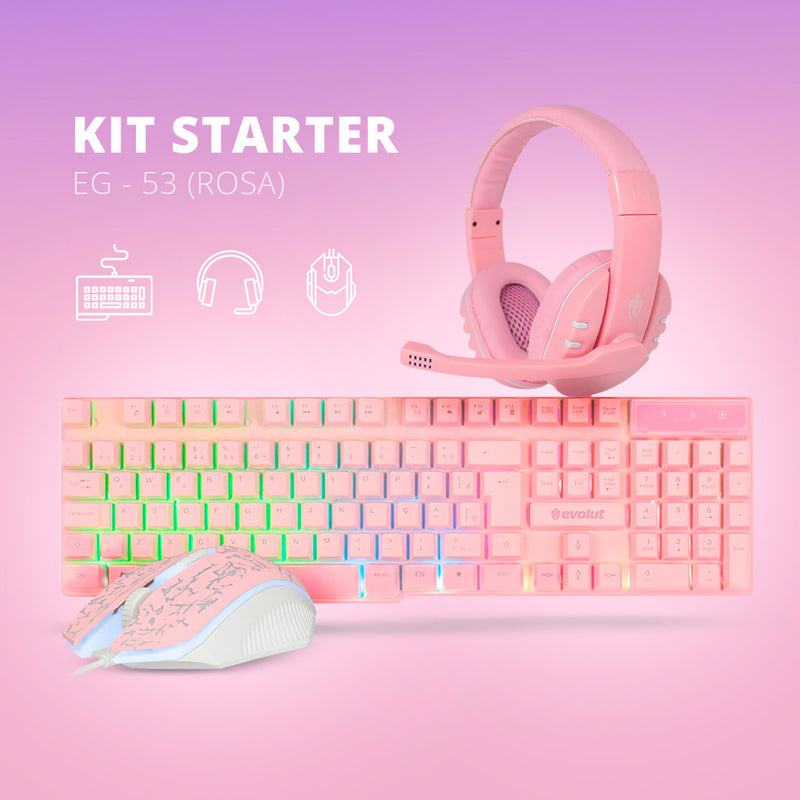 Kit Starter Gamer Combo EG-53 Rosa Evolut RGB Rainbow