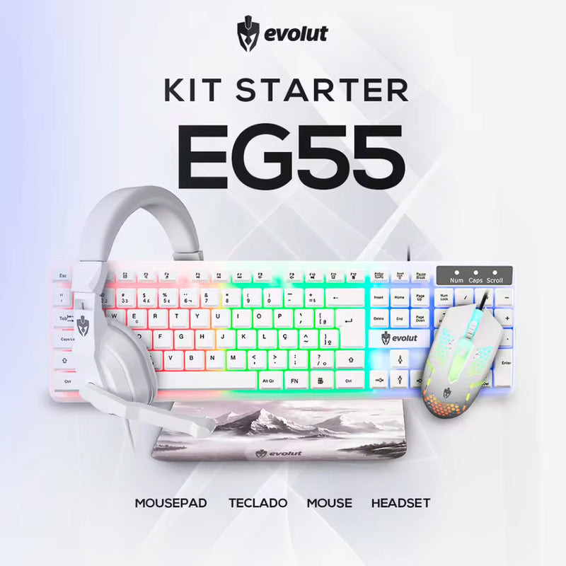 Kit Gamer EG-55 Branco Evolut Teclado Mouse Headset