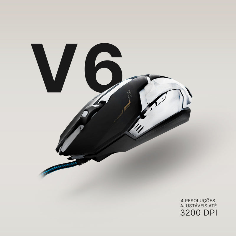 Mouse Gamer E-Sport Peining PEI V6 RGB com fio 6 botões