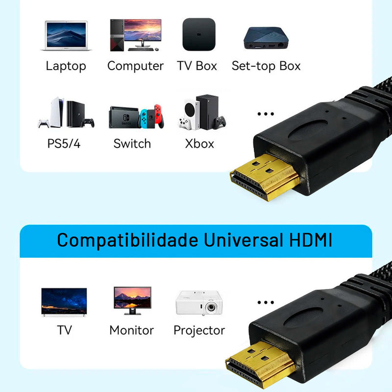 Cabo HDMI Nylon 5 Metros 4K UHD Blindado Duplo Revestimento