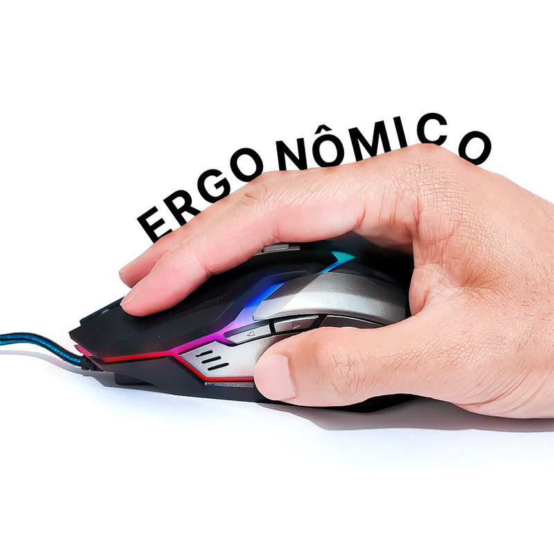 Mouse Gamer E-Sport Peining PEI V6 RGB com fio 6 botões