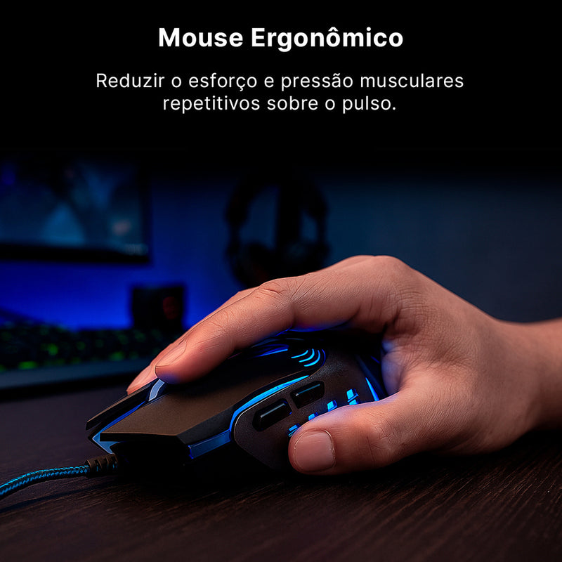 Mouse Gamer E-Sport Peining PEI V5 RGB com fio 7 botões