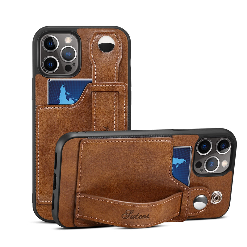Case iPhone de Couro com Slot para Cartão e Alça Ajustável