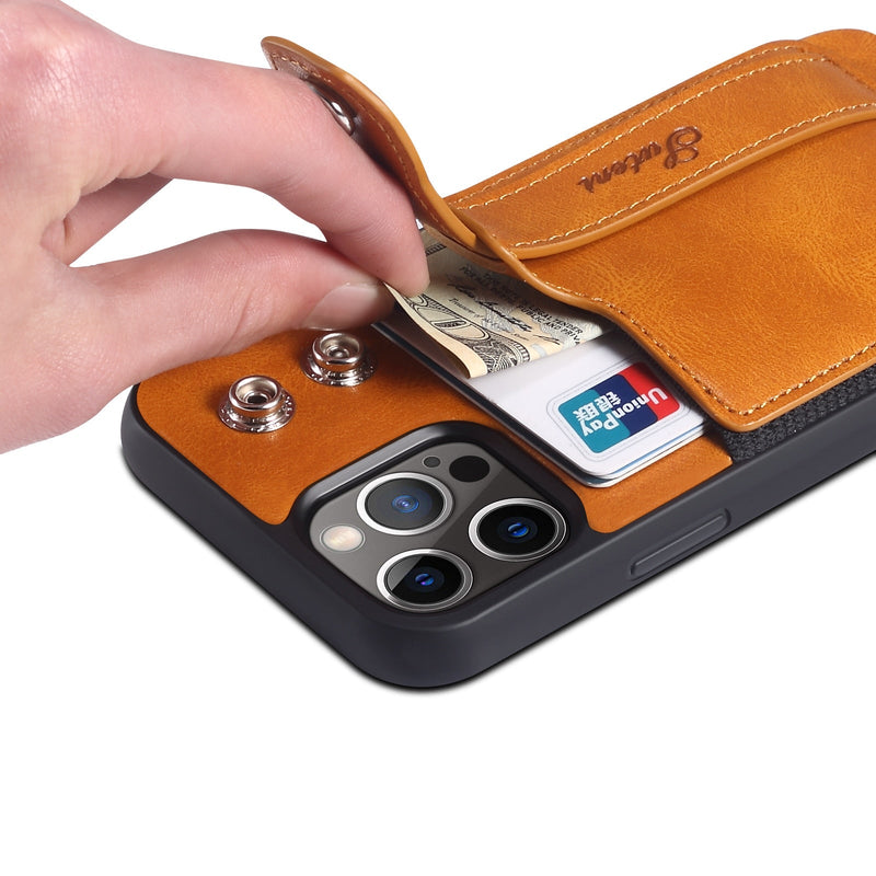Case iPhone de Couro com Slot para Cartão e Alça Ajustável